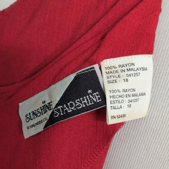 Vintage Sunshine Starshine Floral Rose Maxi Shirt Dress Womens Size 18 Red Rayon - Picture 6 of 11